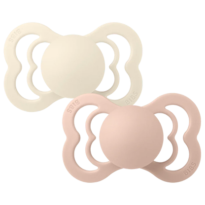 BIBS Supreme symmetrischer Schnuller, Größe 2, Silikon – Elfenbein/Blush (2er-Pack) – MamaMilla