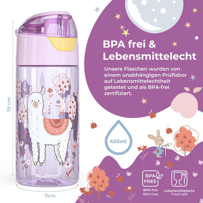 BEARFOOT Leichte Trinkflasche mit Griff und einfacher Öffnung – 450 ml – Lama – Kunststoff-Trinkflasche – MamaMilla