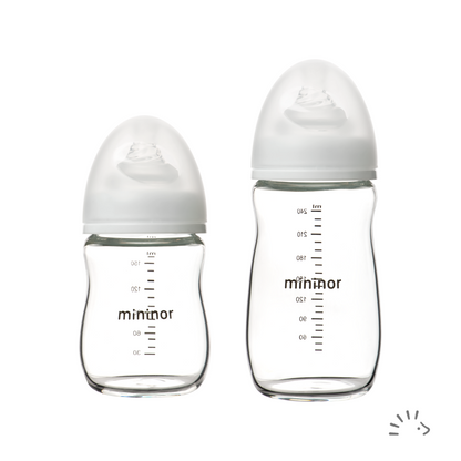 Mininor sutteflaske i glas og silikone - transparent