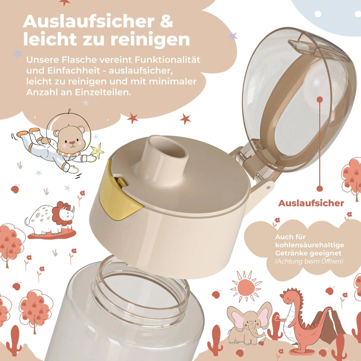 BEARFOOT Leichte Trinkflasche mit Griff und einfacher Öffnung – 450 ml – Safari Friends – Kunststoff-Trinkflasche – MamaMilla