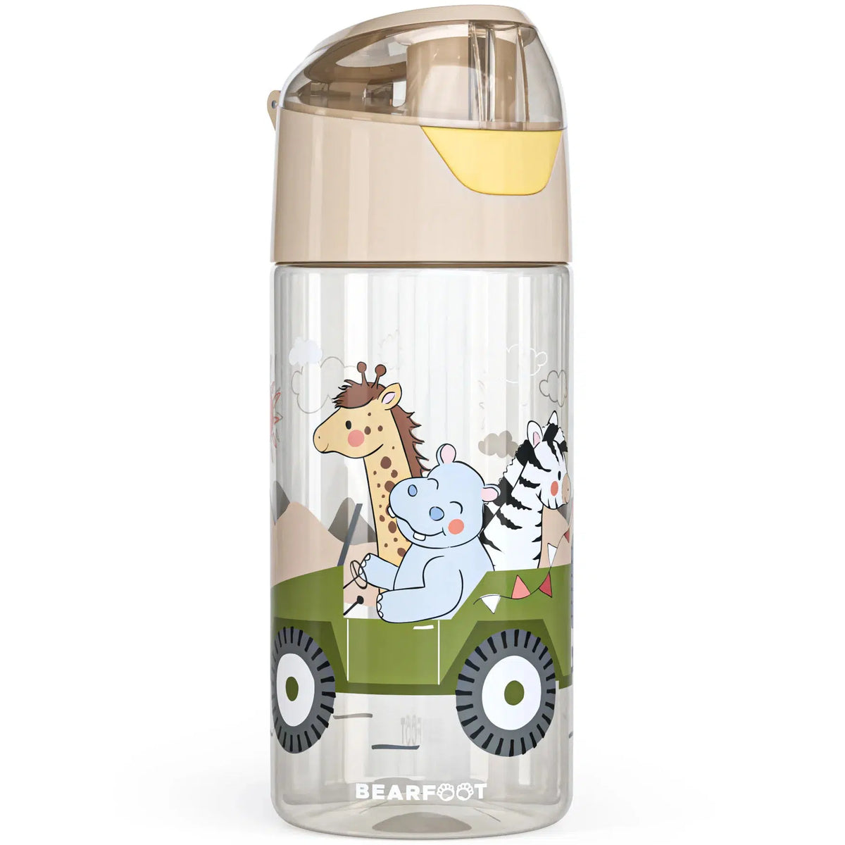 BEARFOOT Leichte Trinkflasche mit Griff und einfacher Öffnung – 450 ml – Safari Friends – Kunststoff-Trinkflasche – MamaMilla