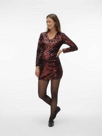 Mamalicious Pailletten-Umstandskleid – Party-Kurzkleid – Rot – Umstandsmode – MamaMilla