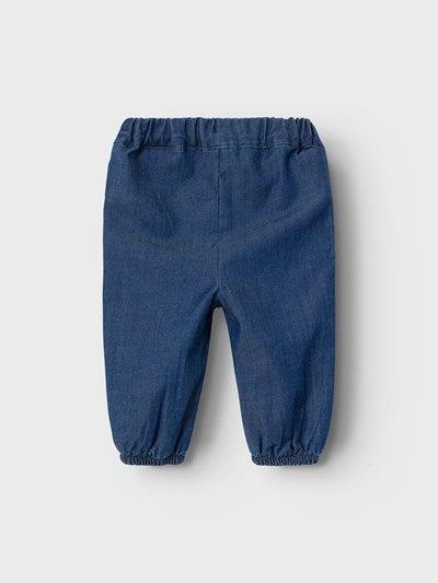 Nennen Sie es weiche Baggy-Jeans mit Rüschen/Stickerei – Bella – Dark Blue Denim – Hosen – MamaMilla