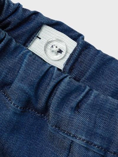 Nennen Sie es weiche Baggy-Jeans mit Rüschen/Stickerei – Bella – Dark Blue Denim – Hosen – MamaMilla