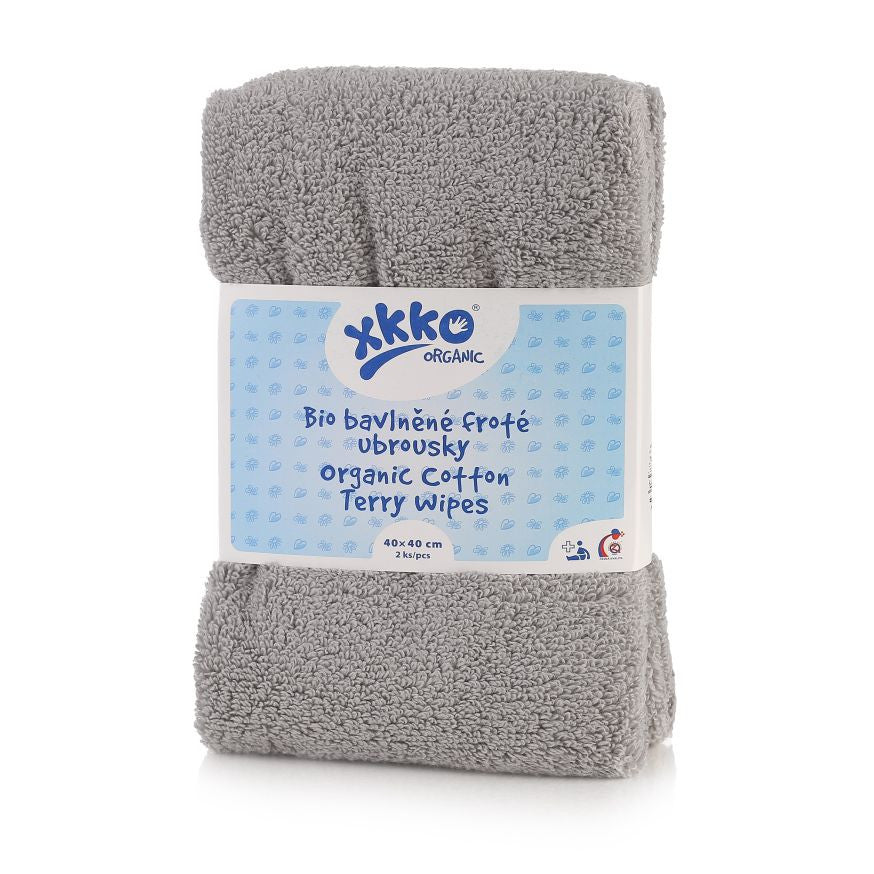 XKKO Waschlappen/Handtuch aus Bio-Baumwollfrottee – 40 x 40 cm – 2 Stück – Grau – Waschlappen – MamaMilla
