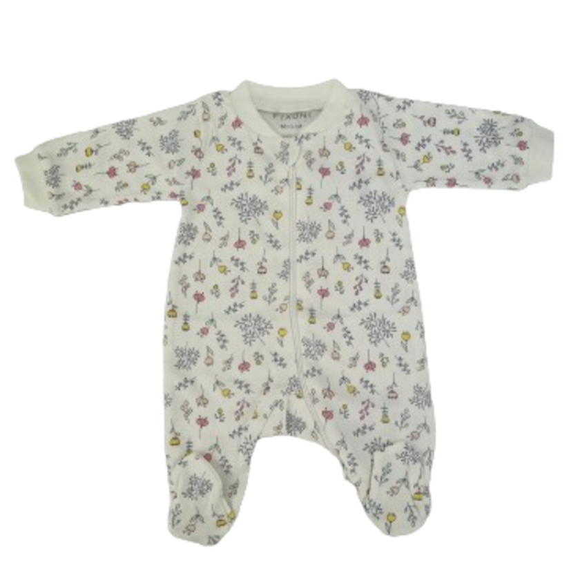 Fixoni Overall/Nachtanzug mit Füßen – New Nadja – Blumen – Weiß – Overall – MamaMilla