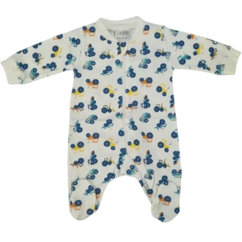 Fixoni Overall/Nachtanzug mit Füßen – New Nadja – Traktoren – Weiß – Overall – MamaMilla