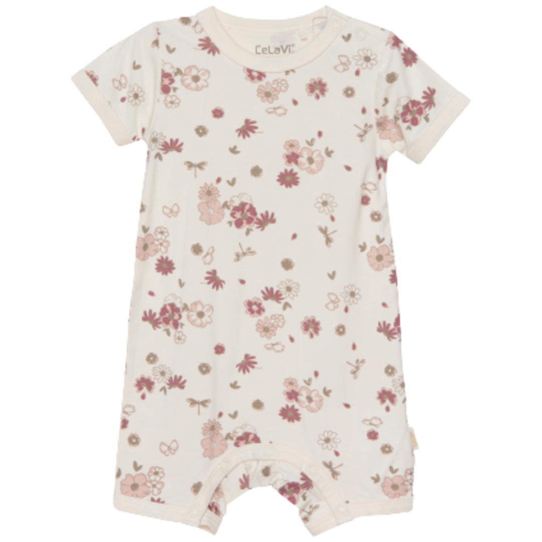Celavi Overall mit kurzen Ärmeln – Blumenmuster – Rose Cloud – Overall – MamaMilla