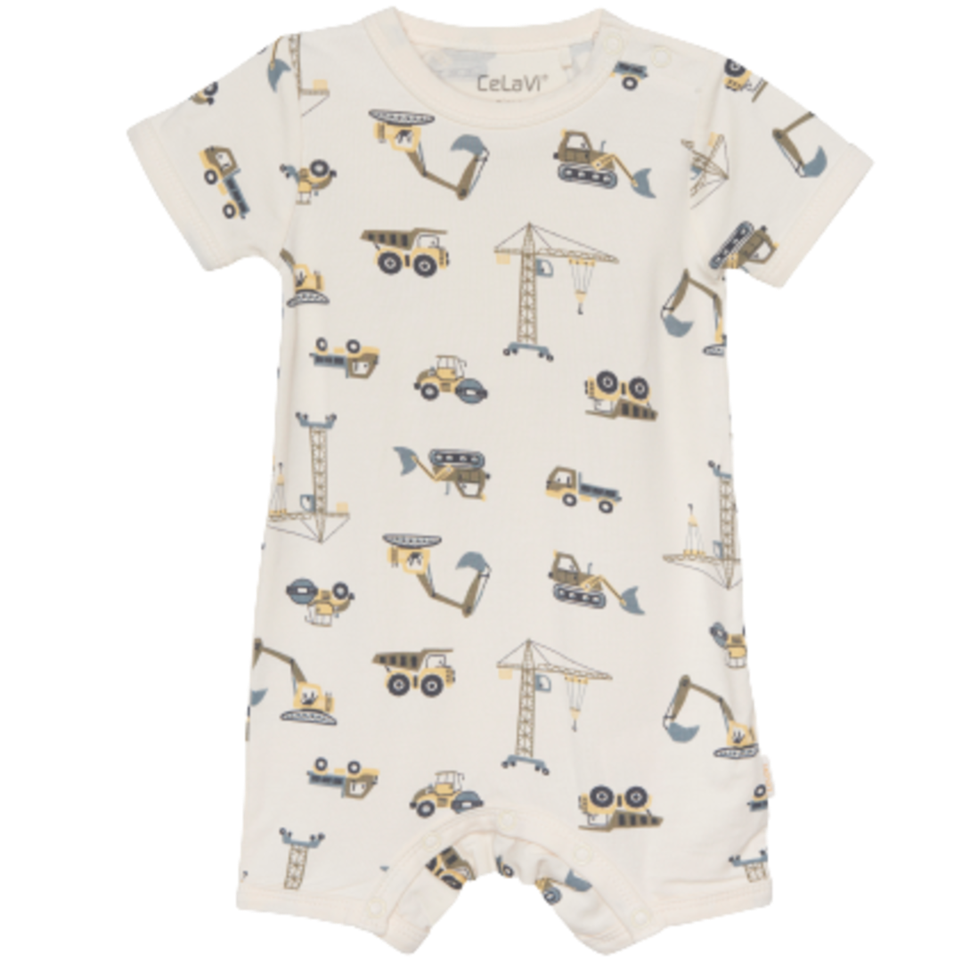 Celavi Overall mit kurzen Ärmeln und Beinen – Arbeitsautos – Aloe – Overall – MamaMilla