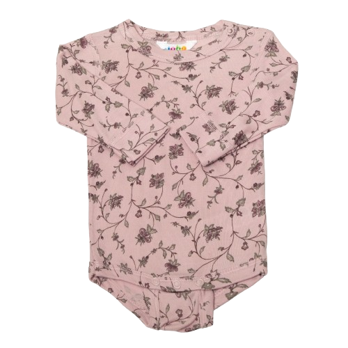 Joha-Body mit langen Ärmeln aus Bambus – Altrosa mit Blumen – Body – MamaMilla