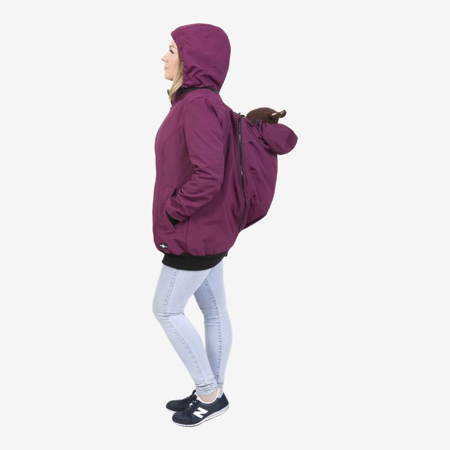 Fun2bemum 4in1 Softshell-Trage- und Schwangerschaftsjacke auch zum Tragen auf dem Rücken – Pflaumenfarben – Tragejacke – MamaMilla