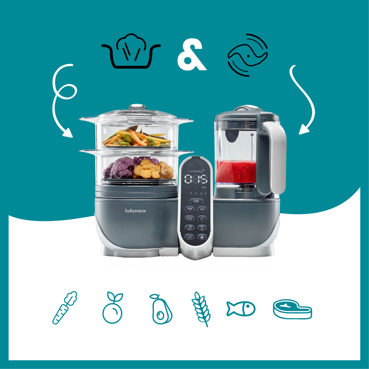 Babymoov Lebensmittelmaschine – Nutribaby Plus – Grau – Lebensmittelmaschine – MamaMilla
