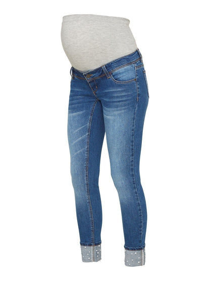 Mamalicious Umstandsjeans mit Perlenbesatz - Denim - Umstandsmode - MamaMilla