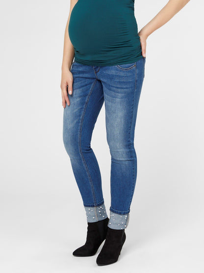 Mamalicious Umstandsjeans mit Perlenbesatz - Denim - Umstandsmode - MamaMilla